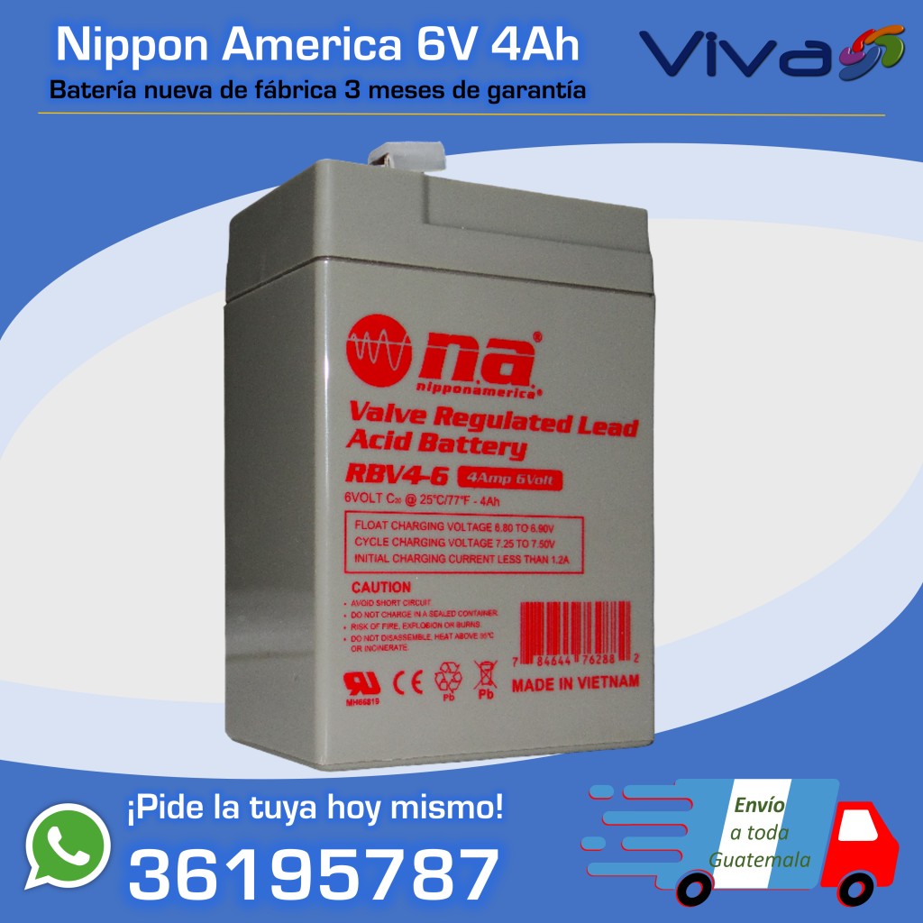 Batería Nippon America 6V 4ah (Nueva recargable)